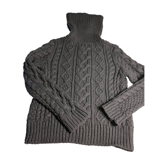 Banana Republic Navy Blue Chunky  thick Knit Recycled Wool Turtleneck Sweater M - Picture 2 of 13